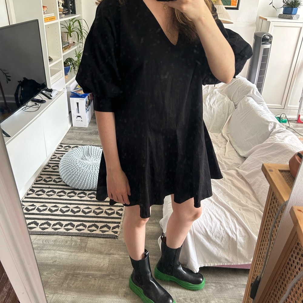 GANNI inspired black dress with puffy sleeves poplin dress sz M/L